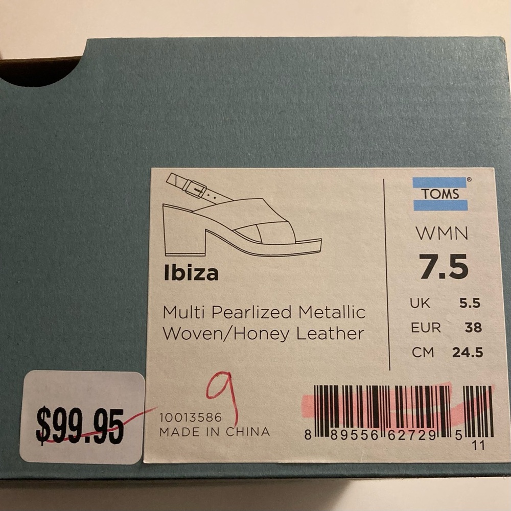 TOMS Ibiza Multi-Pearlized Metalic Woven/Honey Leather BNIB Size 7.5 - Picture 10 of 11